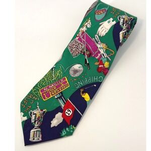 Nicole Miller Mens Vintage 1993 Golf Novelty Silk Tie Green Navy Blue Sports